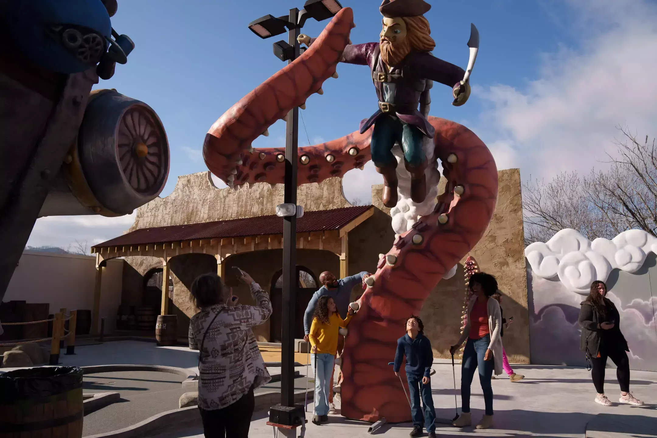 family on rooftop course